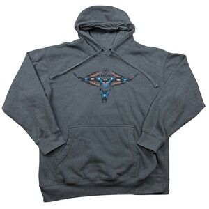 Ariat Mens Hoodie Grey Southwestern Steer Aztec Skull Graphic Sweatshirt L